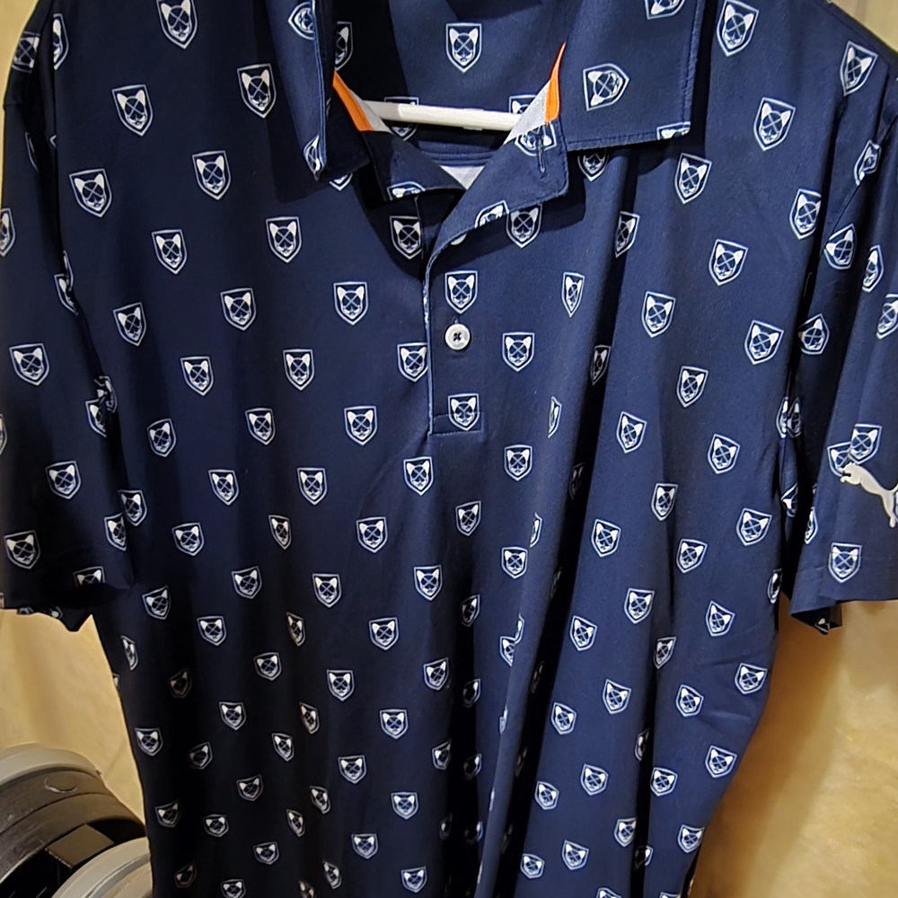 Puma Navy Polo Shirt with Orange Trim